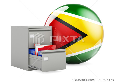 Database in Gayana, concept. Folders in filing cabinet with Guyanese flag, 3D rendering 82207375