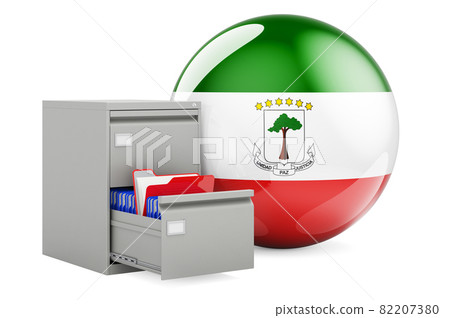 Database in Equatorial Guinea, concept. Folders in filing cabinet with Equatoguinean Guinea flag, 3D rendering 82207380
