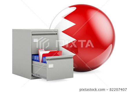 Database in Bahrain, concept. Folders in filing cabinet with Bahraini flag, 3D rendering Database in Bahrain, concept. Folders in filing cabinet with Bahraini flag, 3D rendering 82207407