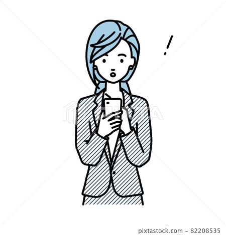 一位穿著西裝的女士站著操作智能手機時驚訝地發現了什麼 一位穿著西裝的女士站著操作智能手機時驚訝地發現了什麼 82208535