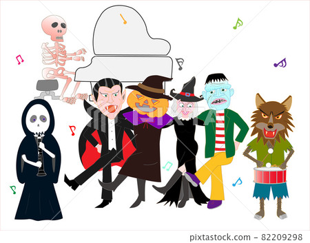 Witches and Jack O Lanterns start dancing to celebrate Halloween. Witches and Jack O Lanterns start dancing to celebrate Halloween. 82209298