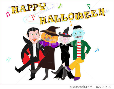 Witches and Jack O Lanterns start dancing to celebrate Halloween. 82209300