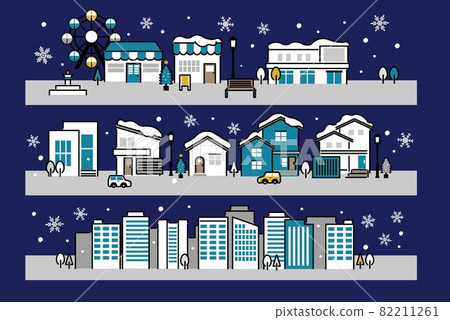 簡單可愛的冬季城市景觀矢量圖素材/建築/房子/聖誕節 82211261