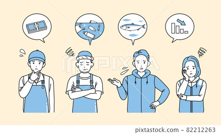 漁夫漁業非釣魚題問題男女插畫素材 82212263