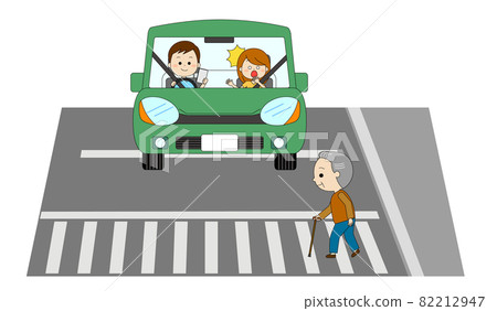 A driver who is looking at a smartphone and is unaware of pedestrians crossing 82212947