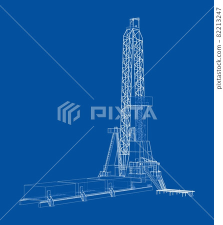 Oil rig. Vector rendering of 3d. Wire-frame style 82213247