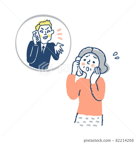 Senior woman suffering from fraud on the phone 82214208