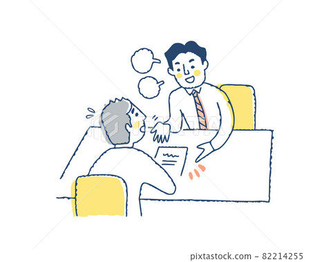 A man in trouble with a salesman who is pressing for a contract A man in trouble with a salesman who is pressing for a contract 82214255