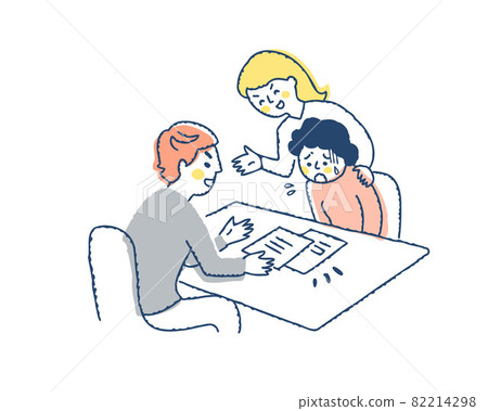 Men and women pressing for a contract and women in trouble Men and women pressing for a contract and women in trouble 82214298