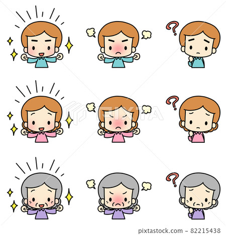 Illustrations of various facial expressions. Young people and the elderly. 82215438