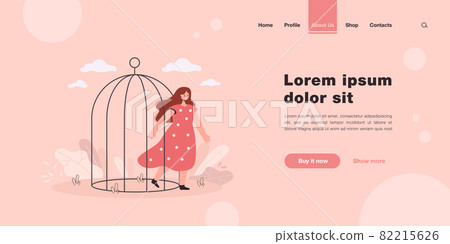 Happy woman leaving birdcage 82215626