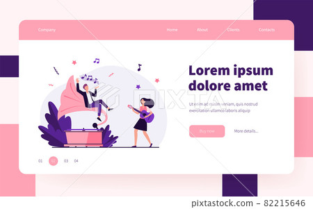 Guy listening to music at retro gramophone 82215646