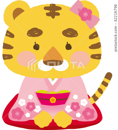 插圖素材：和服萌虎系列，無主線，長袖少女看正面 82216796