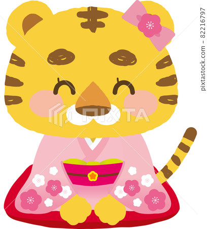插圖素材：和服萌虎系列，無主線，和服少女笑瞇瞇 82216797
