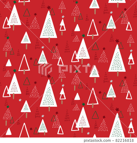 Scandinavian Christmas tree seamless pattern (red) - Stock Illustration ...
