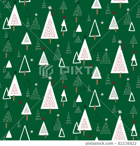 Scandinavian Christmas tree seamless pattern (green) 82216822