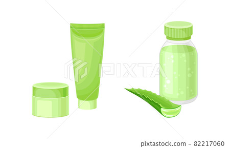 Aloe vera skin care cream, lotion, gel set. Organic cosmetic product vector illustration Aloe vera skin care cream, lotion, gel set. Organic cosmetic product vector illustration 82217060