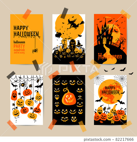 Happy halloween banner. Set of vector design postcards icons elements. 82217666
