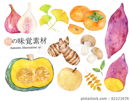 Autumn taste material set watercolor illustration 82221676