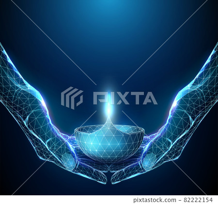 Abstract pair of hands holding Diwali glowing lamp Abstract pair of hands holding Diwali glowing lamp 82222154