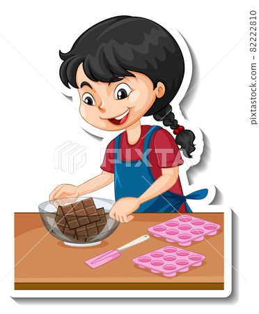 Cartoon charcter sticker a girl with baking equipments Cartoon charcter sticker a girl with baking equipments 82222810
