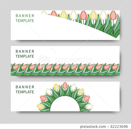 Set of banners with flowers and leaves of tulips. Layout with place for text. Modern design for advertising. Vector Set of banners with flowers and leaves of tulips. Layout with place for text. Modern design for advertising. Vector 82223696