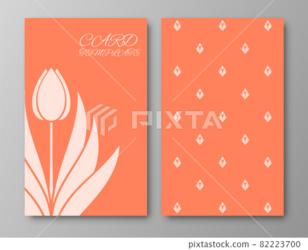Set of posters, backgrounds with flowers and foliage of tulips. Ornaments from silhouettes of spring flowers. Wreaths, frames with place for text. Electric Tangerine color template. Vector Set of posters, backgrounds with flowers and foliage of tulips. Ornaments from silhouettes of spring flowers. Wreaths, frames with place for text. Electric Tangerine color template. Vector 82223700