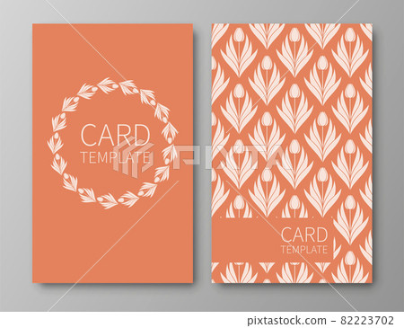Set of posters, backgrounds with flowers and foliage of tulips. Ornaments from silhouettes of spring flowers. Wreaths, frames with place for text. Electric Tangerine color template. Vector Set of posters, backgrounds with flowers and foliage of tulips. Ornaments from silhouettes of spring flowers. Wreaths, frames with place for text. Electric Tangerine color template. Vector 82223702