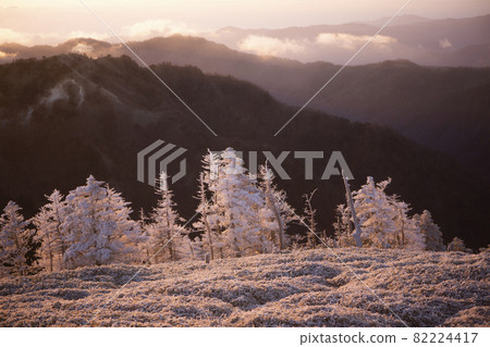 Mt. Tsurugi in the early morning covered with hoarfrost Mt. Tsurugi in the early morning covered with hoarfrost 82224417