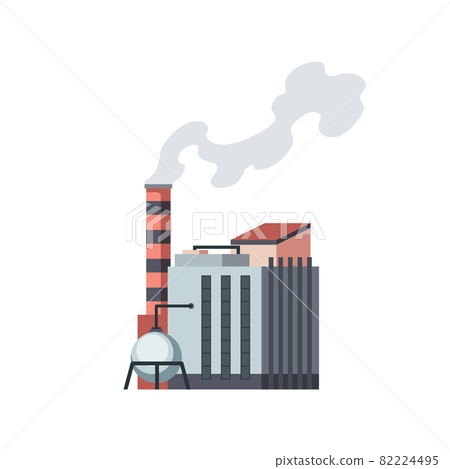 Factory industrial. Manufactory industrial building refinery factory or nuclear power station. Complex of chemical plant buildings isolated on white background Factory industrial. Manufactory industrial building refinery factory or nuclear power station. Complex of chemical plant buildings isolated on white background 82224495