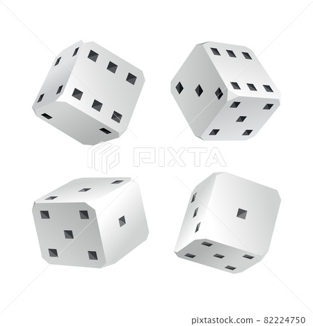 Dice - realistic white cubes with random numbers of black dots or pips and rounded edges. Vector game cubes isolated. Isolated 3d objects for hobbies 82224750
