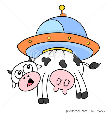 Cow flying into space carried by alien ufo, doodle icon image kawaii Cow flying into space carried by alien ufo, doodle icon image kawaii 82225277