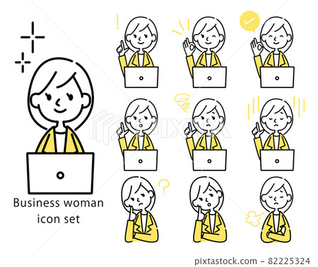Icon set vector material for women who work using a personal computer 82225324