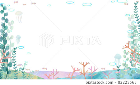 Scandinavian cute white background vector frame illustration material of the scenery in the sea and the creatures of the sea 82225563