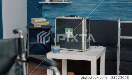Close up of medical suitcase with equipment and tools 82225608