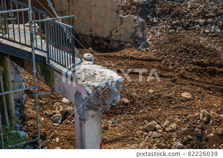 Demolition site where reinforced concrete structures have been removed Demolition site where reinforced concrete structures have been removed 82226039