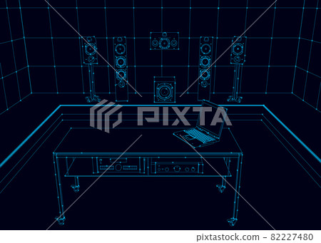 The outline of a recording room with blue lines... - Stock Illustration ...