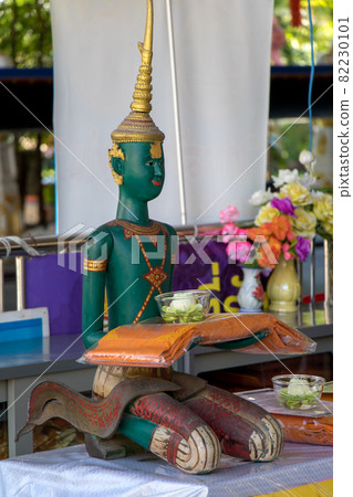 The Green Statue of God Indra in the Buddhist Monastery, Thailand. The Green Statue of God Indra in the Buddhist Monastery, Thailand. 82230101