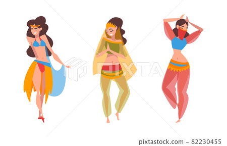 Beautiful Eastern Woman Dancing Belly Dance Vector Set Beautiful Eastern Woman Dancing Belly Dance Vector Set 82230455