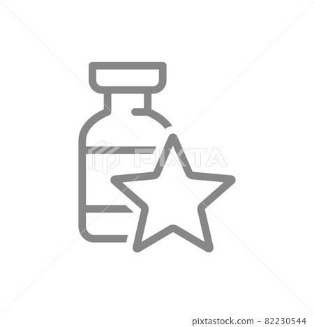 Medical ampoule with star line icon. Vaccine, serum, vaccination information, immunization symbol Medical ampoule with star line icon. Vaccine, serum, vaccination information, immunization symbol 82230544