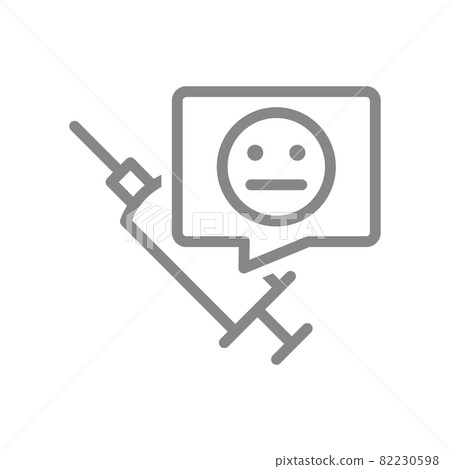 Medical syringe and neutral face in speech buble line icon. Vaccination, vaccine evaluation, neutral feedback symbol Medical syringe and neutral face in speech buble line icon. Vaccination, vaccine evaluation, neutral feedback symbol 82230598