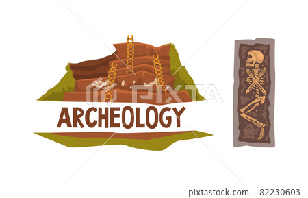 Archeology and Paleontology Ancient Artifacts with Bones and Burried Human Body Vector Set Archeology and Paleontology Ancient Artifacts with Bones and Burried Human Body Vector Set 82230603