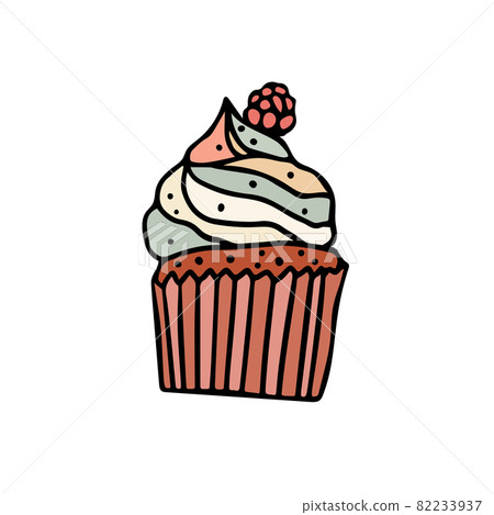Cupcake doodle handdrawn vector illustration in boho colors. Isolated vector design for web and print. Cupcake doodle handdrawn vector illustration in boho colors. Isolated vector design for web and print. 82233937