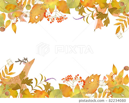 斯堪的納維亞時尚秋季植物和森林動物白色背景矢量框架圖 斯堪的納維亞時尚秋季植物和森林動物白色背景矢量框架圖 82234080