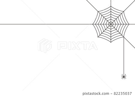 Spider web and hanging spider with thread: Simple background / frame material for Halloween and horror images- Spider web and hanging spider with thread: Simple background / frame material for Halloween and horror images- 82235037