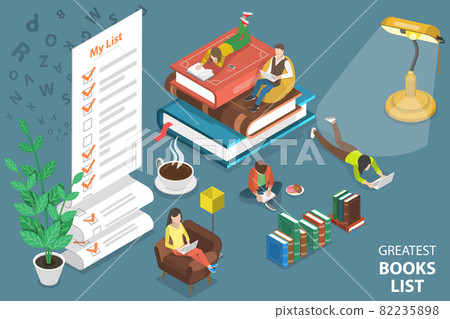 3D Isometric Flat Vector Conceptual Illustration of Greatest Books List. 82235898