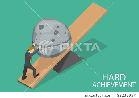 3D Isometric Flat Vector Conceptual Illustration of Hard Achievement. 3D Isometric Flat Vector Conceptual Illustration of Hard Achievement. 82235957