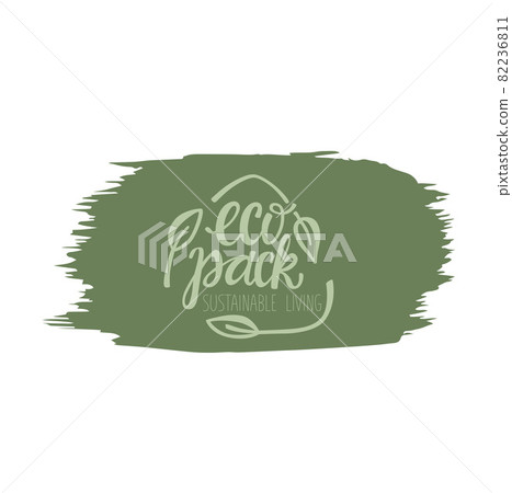Eco pack handwritten sign of eco friendly, natural and organic labels for print packaging biodegradable, compostable, sustainable products. Lettering stock illustration isolated on white background.  82236811