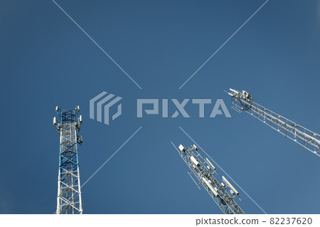 Low angle view of telecommunication post 4G , 5G and digital wireless connection 82237620