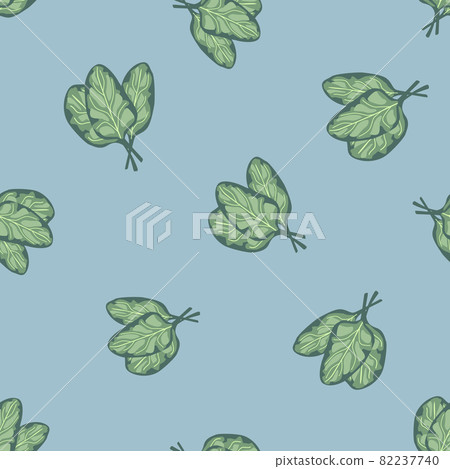 Seamless pattern bunch spinach salad on blue background. Simple ornament with lettuce. Seamless pattern bunch spinach salad on blue background. Simple ornament with lettuce. 82237740